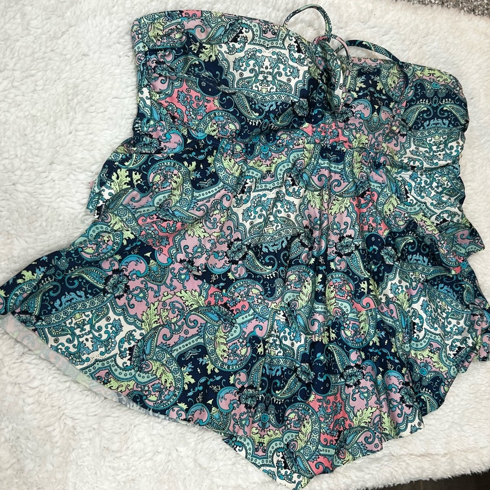 Kenneth Cole Reaction Paisley Bandeau Tankini Top M Removable Pads